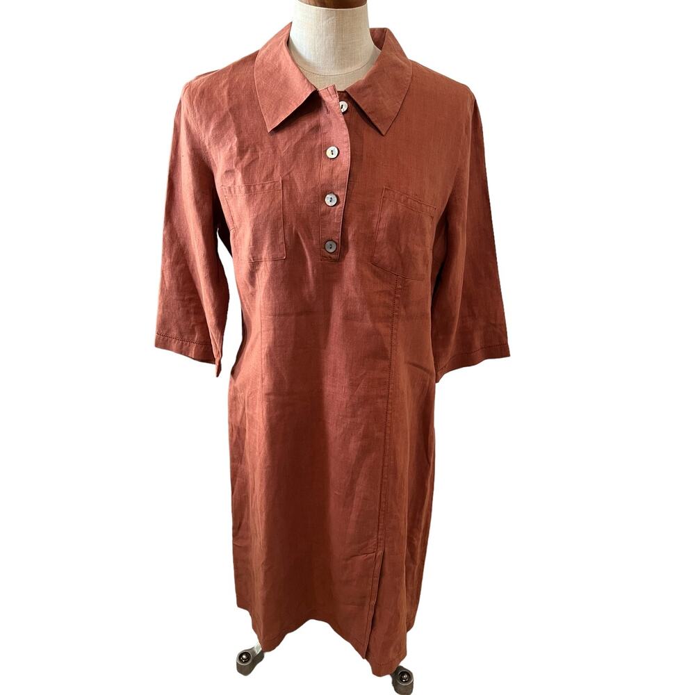 Noa Noa Coastal Linen Shirt Dress Clay L
